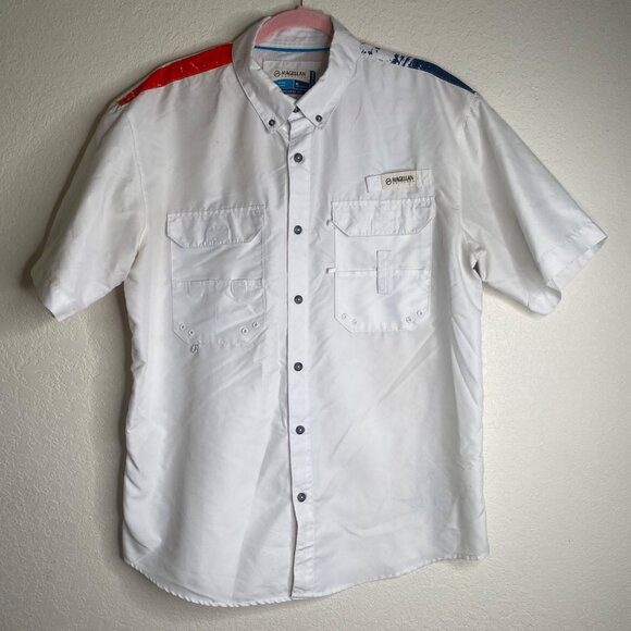Magellan Fish Gear Shirt Mens M Moisture Wicking Short Sleeves Patriotic Flag Ou - Picture 3 of 8